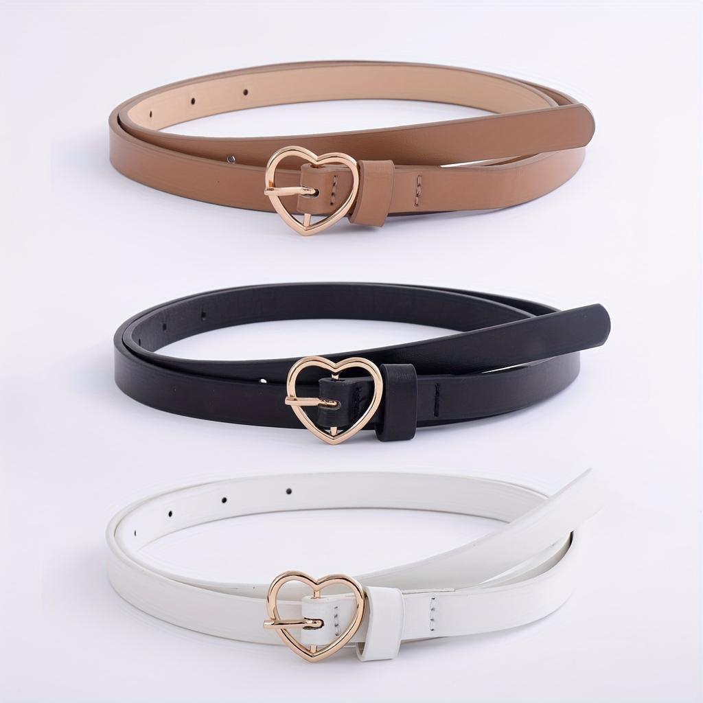 Women'S Golden Heart Buckle Slim Belt Simple and Fashionable Pants Belt with Jeans Dress Suitable for Daily Commuting