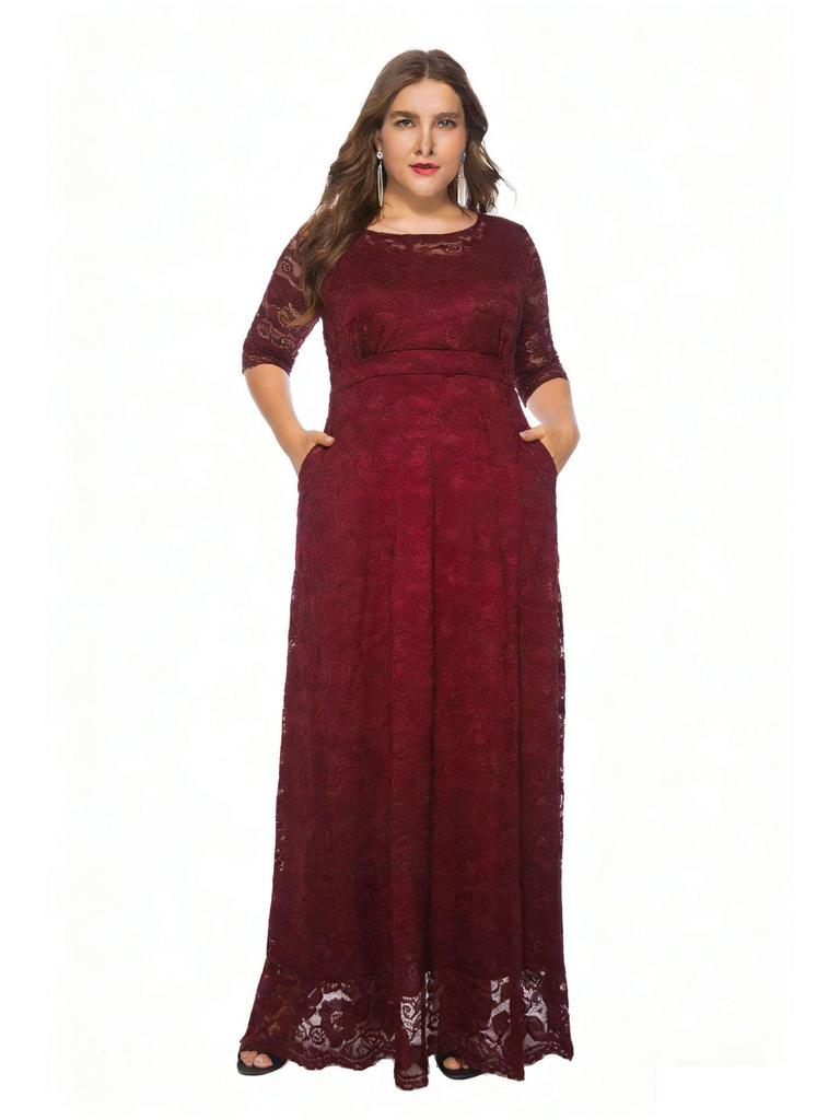 Damen Abend- & Brautjungfernkleid in Übergröße mit Spitze und Tasche, Neu für 2025