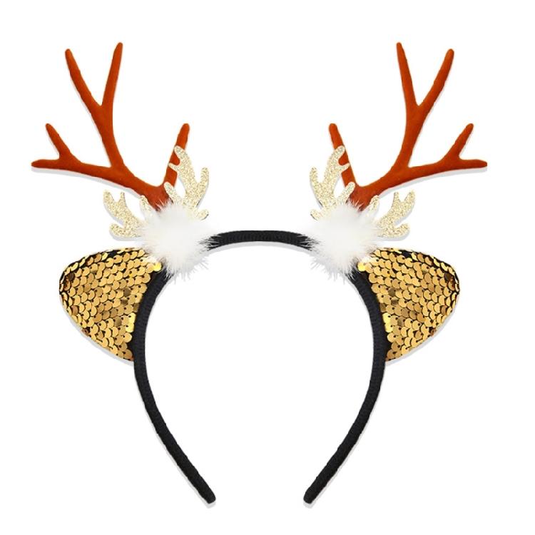 Reindeer Antler Headband Ornament Adjustable Size Christmas Reindeer Headband with Soft Antlers and White Sphere
