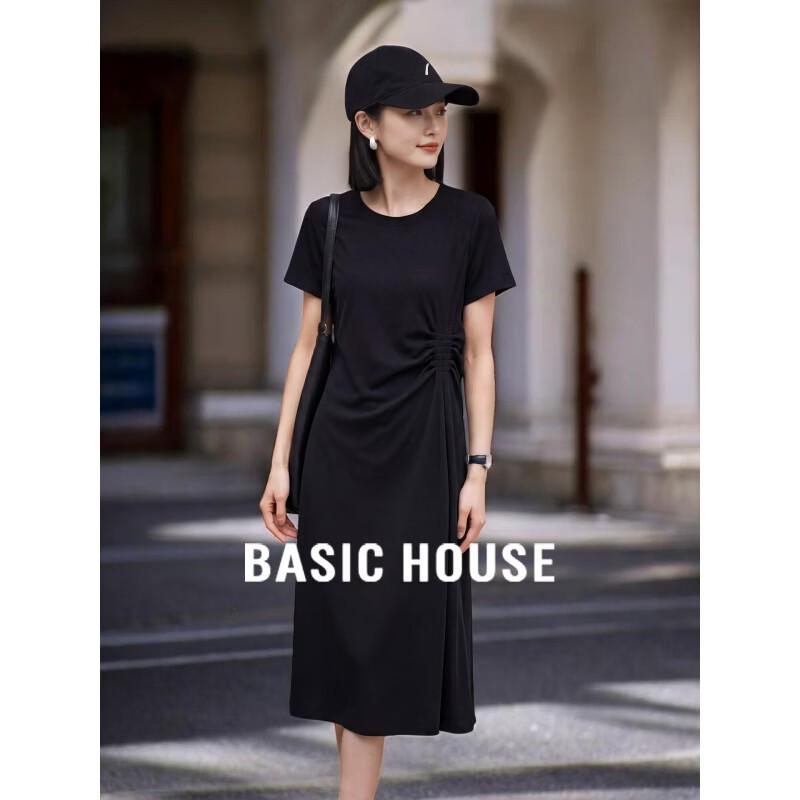Basic House Women s Shirred Round Neck T-Shirt Dress M
