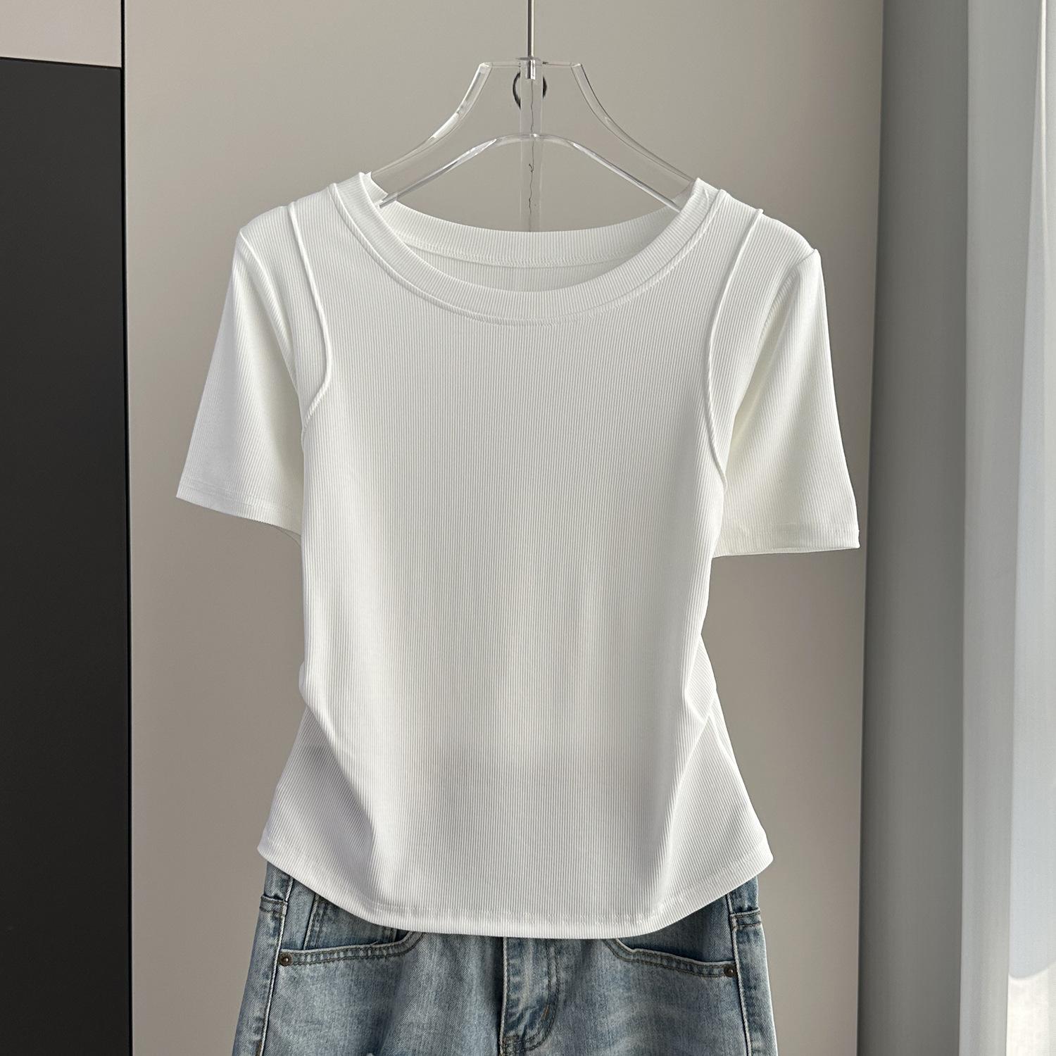 

Plus Size Round Neck Standard Shoulder Short Sleeve Top Slimming Lightweight Summer Tee Versatile Breathable Soft Material Flattering Slim Women Top 2XL