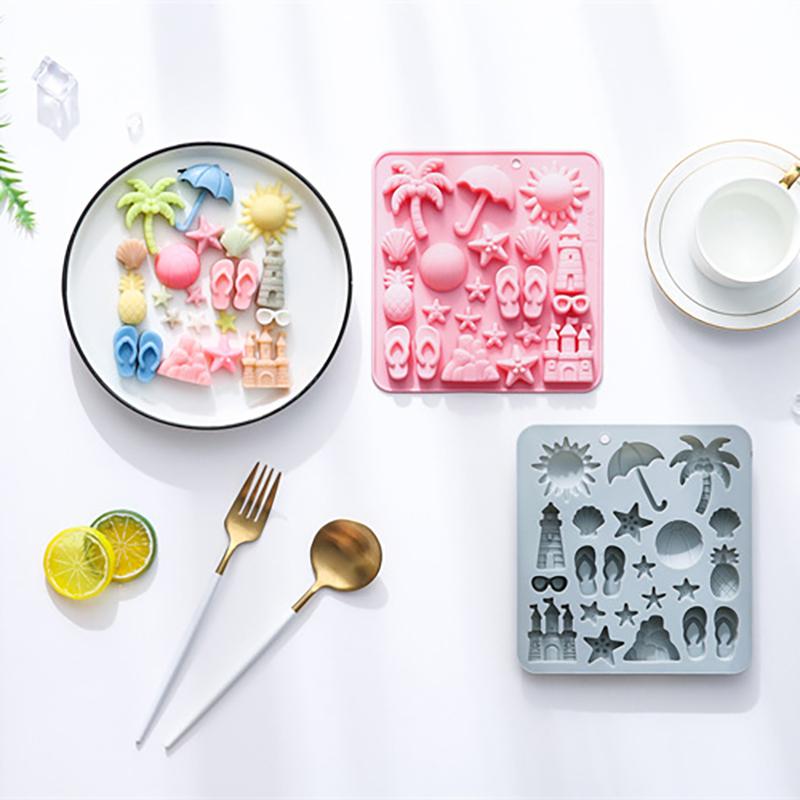 2Pcs Summer Beach Theme Silicone Molds For Chocolate, Coconut Tree Starfish Shells Beacon Pineapple Shape Candy Chocolate Mold