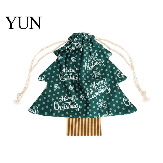 Large Small Storage Christmas Tree Shaped Gift Bags with Drawstring, Reusable Holiday Fabric Bags, Printed Winter Goodie Pouches for Present Wrapping,