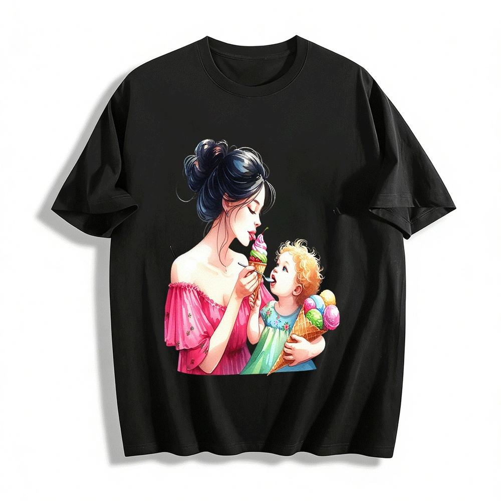 Mommy And Baby Ice Cream Time Print Off Shoulder Top Pure cotton T-shirt XXS