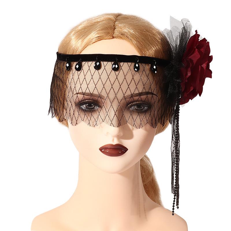 New Style, Gatsby Party Accessories, Gothic, Rose Headpiece, Elegant, COS, Makeup Ball, Black, Mesh Headband