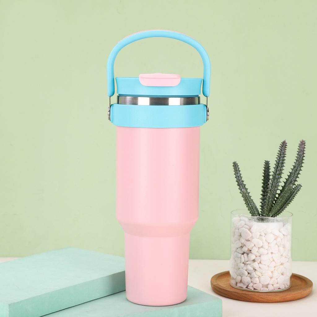 Simple Portable Stainless Steel Thermos Cup Large Capacity Double Vacuum Ice Bullock Cup with Straw Double Drinking Cup