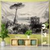 European Port Black And White Wash Painting Tapestry Wall Hanging Pine Psychedelic Bohemian Hippie Bedroom Decor