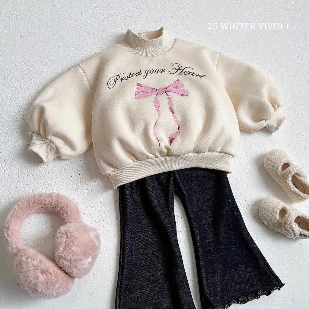 Girls' Winter Two-Piece Set: Princess-Style Velvet Hoodie & Flare Pants