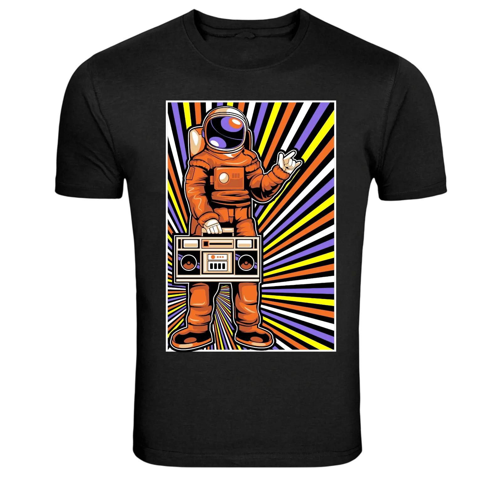 Retro Astronaut With Boombox Space Graphic T-Shirt S