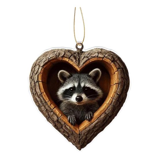 Heart-Shaped Animal Christmas Ornament 2D Flat Acrylic Forest Animal Decoration Woodland Pendant for Xmas Tree Decor Animals Lovers Gift