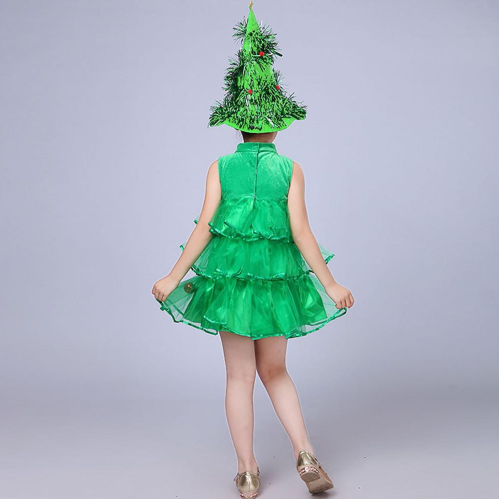 Toddler Kids Baby Girls Christmas Tree Costume Dress Tops Party Vest+Hat Outfits