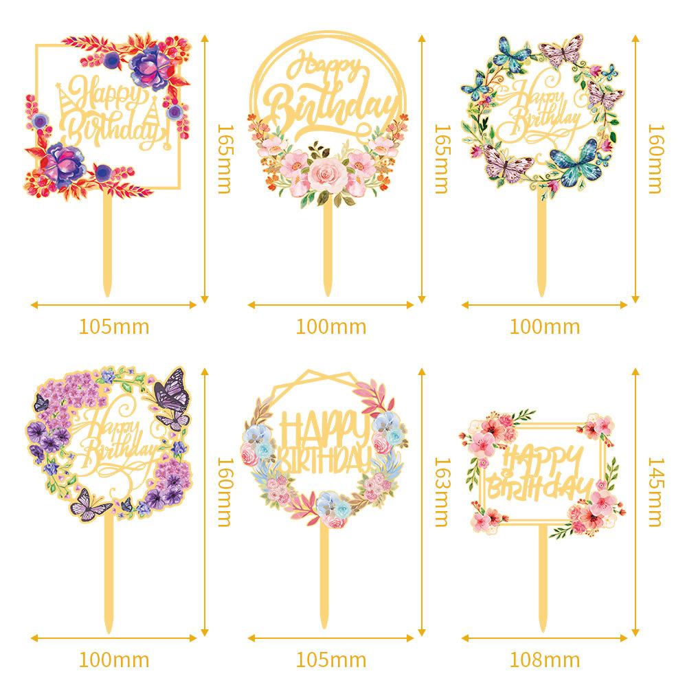 Top Birthday Wedding Cake Dessert Decoration Gold and Silver Party Cake Inserts Acrylic Flower Cake Decoration Cake Topper