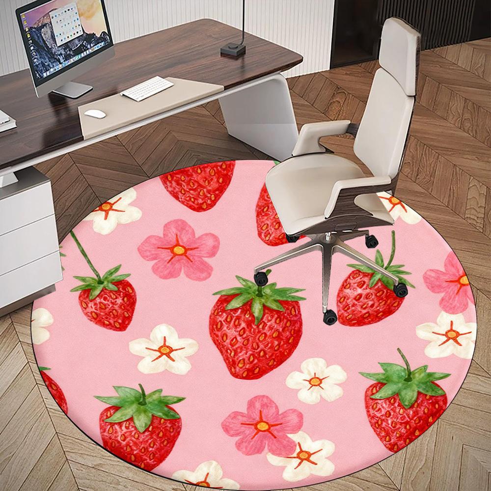 1pc strawberry flower Round Chair mat office Area Rug - Non-Slip, Floor Mat for Office, Bedroom, Ideal home decor gift p0105058