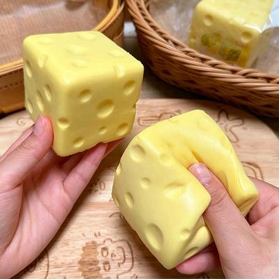 Squishy Jumbo Cheese Cube Squeeze Fidget Toy Cheese Slow Rebound Stress Ball Toy Asmr Sensory Anti Stress Toys For Adults