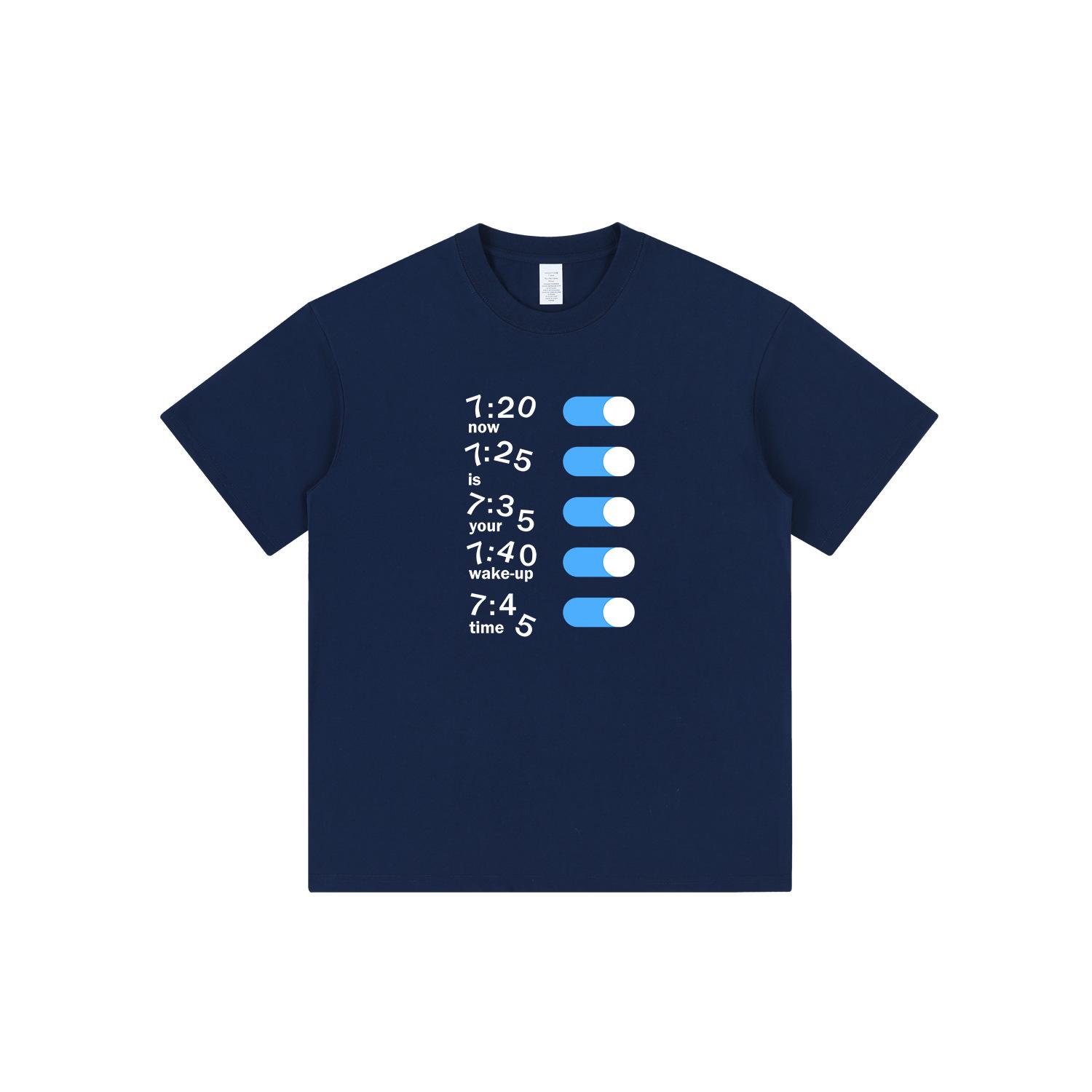 

Футболка с дизайном будильника «Веселое пробуждение», унисекс, хлопок с коротким рукавом, модная и универсальная для офисных работников M темно-синий
