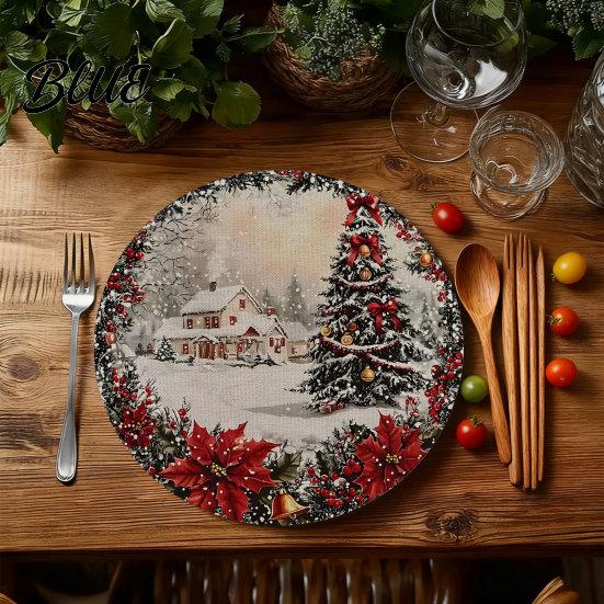 Tapis décoratif d'isolation thermique Rond Set de table de Noël 14 pouces Motif festif Antidérapant Protecteur de table Couvercle de table anti-brûlure Endroit pour manger
