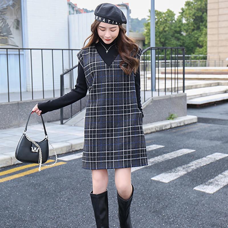 

Raphenny Women s Plaid V-Neck Pinafore Vest Dress L