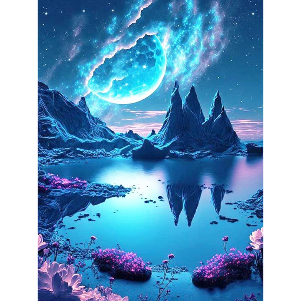 HuaCan Diamond Painting DIY Kit Lanscape Picture Full Round Drill Mosaic Night View Paintings Embroidery Home Decor