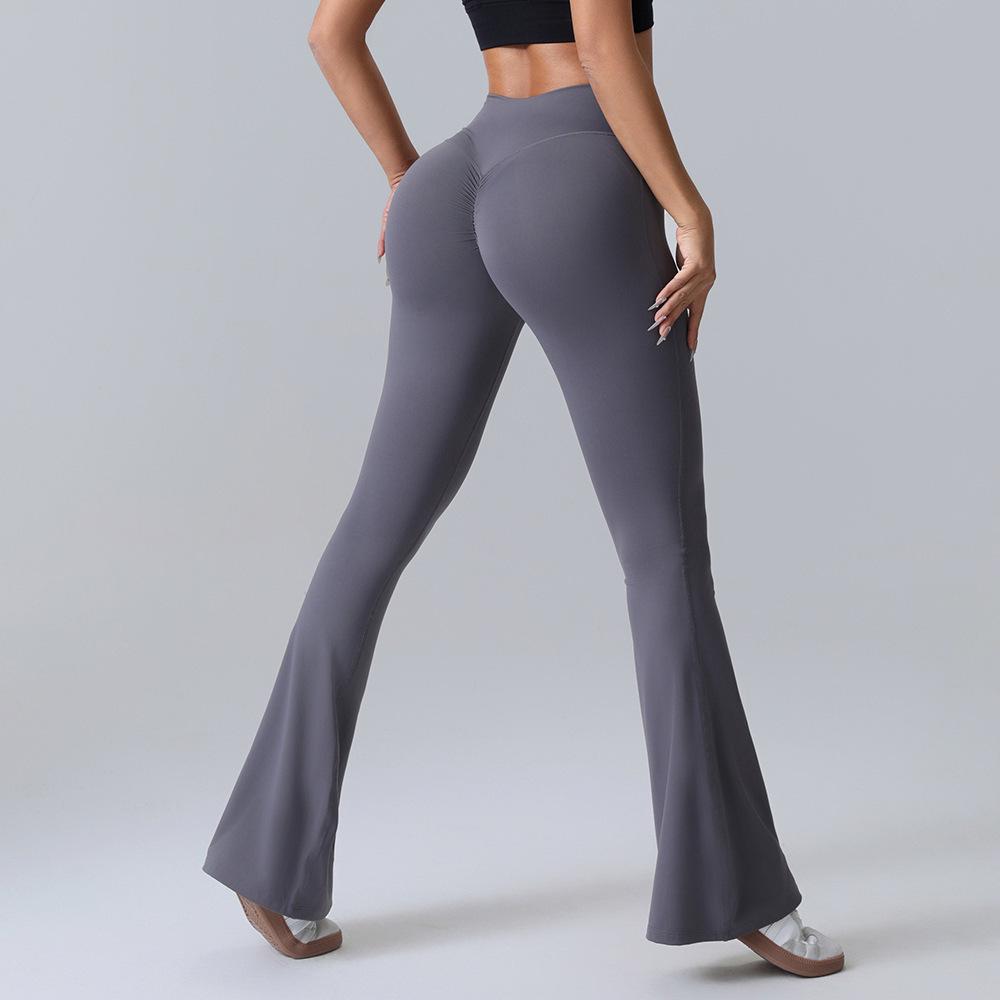 Women's High-Waist Peach Flared Yoga Pants - Quick-Dry, Hip-Lifting, Wide-Leg, Running Tights