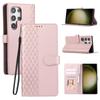For Samsung Galaxy S25 Ultra Case 3D Rhombus Grid Imprinted Wallet Leather Phone Cover with Lanyard