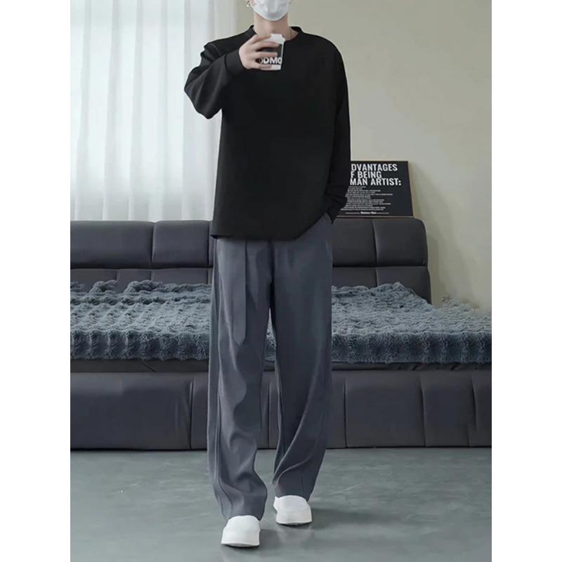 Belt Drape Trousers Men's High-end Scimitar Loose Wide-leg Straight Suit Pants