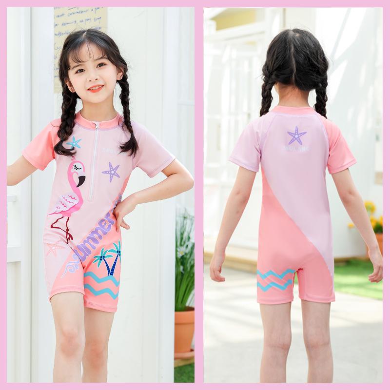 Girls' One-Piece Swimsuit 2024: New Style Boxer Design for Middle and Older Children