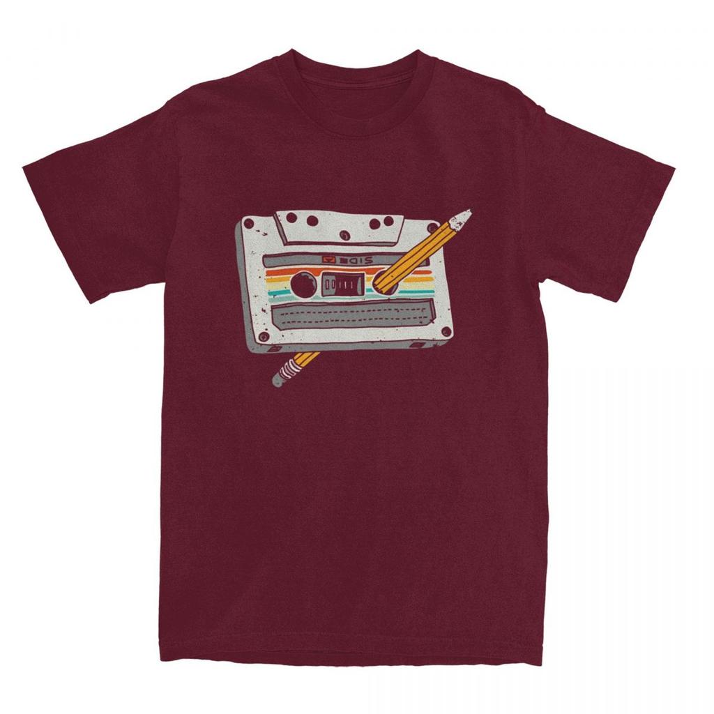 Cinta de Cassette de los 80 Lápiz Retro de los 80 Camiseta para Hombre Algodón Puro Camiseta Vintage Cuello Redondo Camisetas Manga Corta Ropa Talla Grande