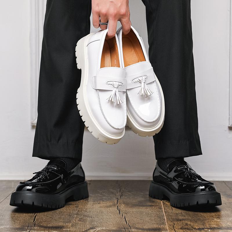 Herren Schuhe mit dicker Sohle und hohen Absätzen, Fransen-Loafer in Knöchelhöhe, Formelle Business-Freizeitschuhe im britischen Stil