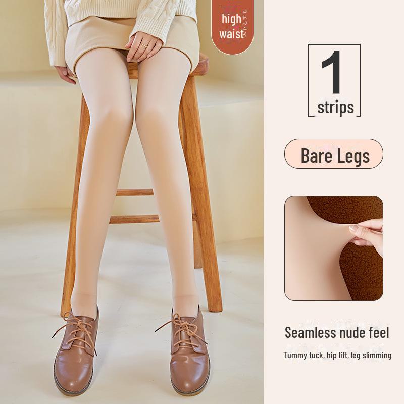 Women's Sheer Nude Leggings, Velvet-Lined for Autumn/Winter