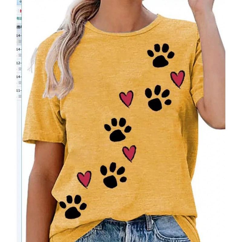 

Летний топ с круглым вырезом и принтом в виде 3D кошачьей лапки, модные повседневные женские футболки с короткими рукавами 6XL