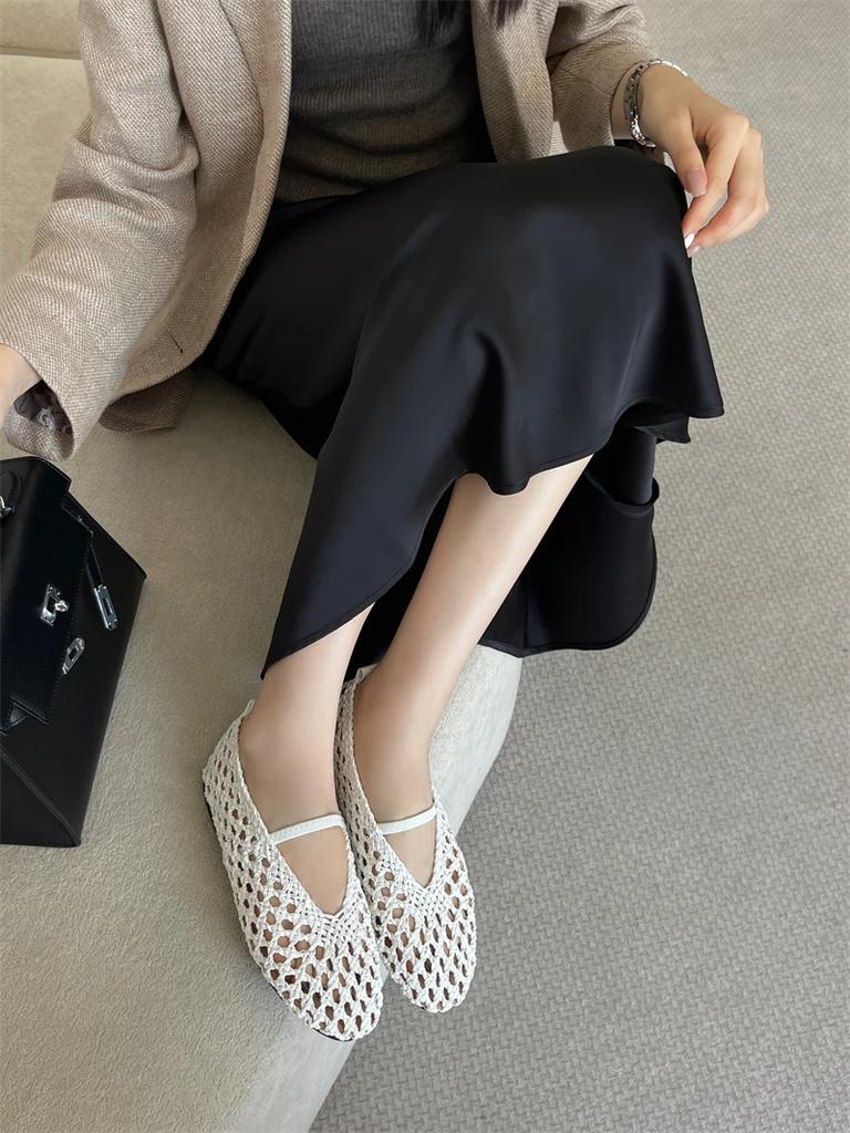 Pesstwei Summer Breathable Weave Mesh Mary Jane Flats Women Hollow Out Mesh Ballet Shoes Soft Round Toe Slip-on Casual Flat Shoes