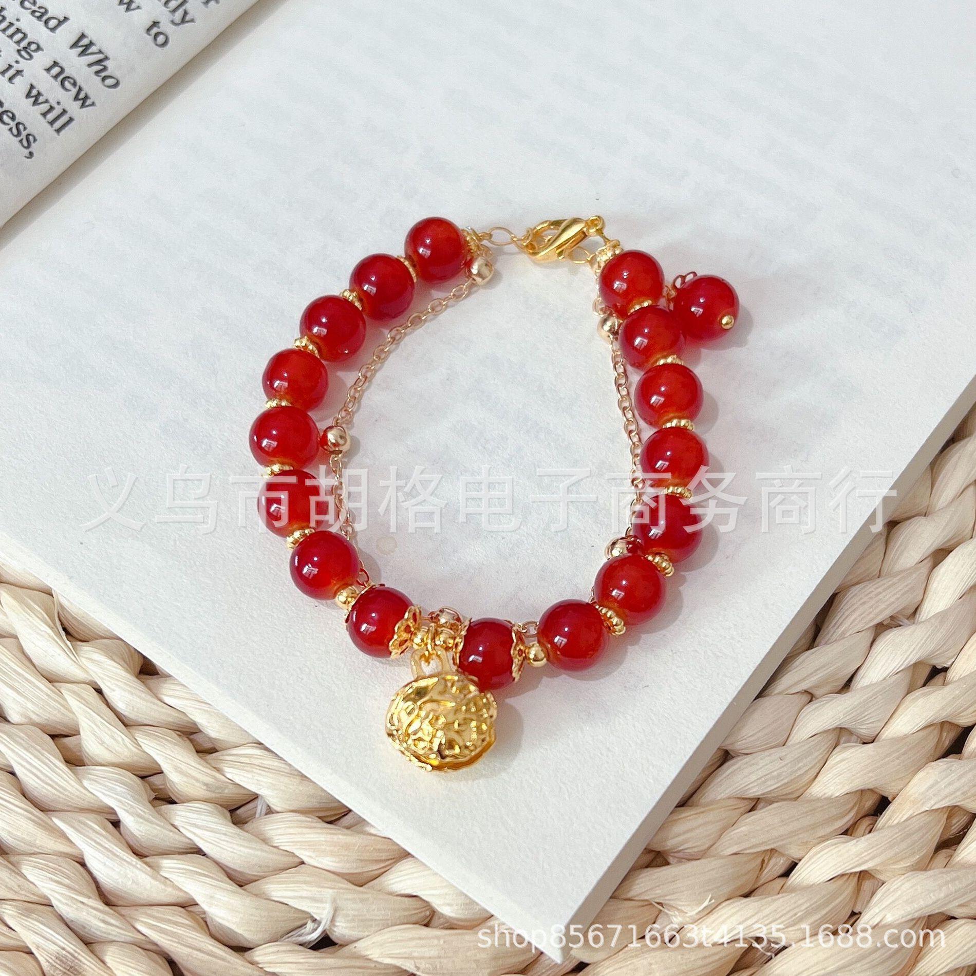 

JYL TS Bracelet Rabbit Fortune -Symbolizes Gentleness & Attracts Blessed Luck [Red Beads] Step by Step Double Layer церулеан голубой