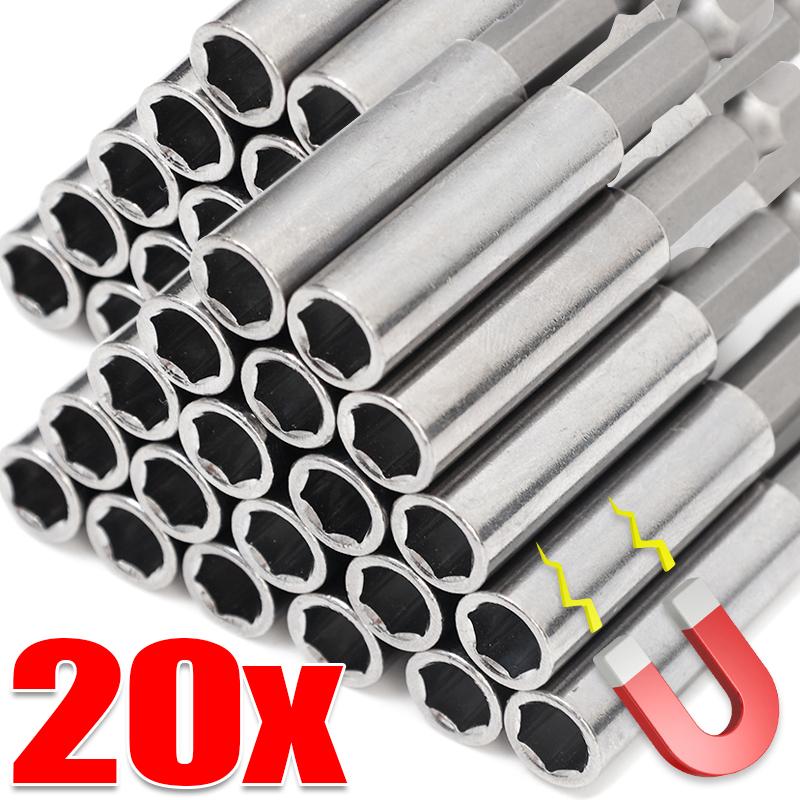 1/20x Magnetic Screwdriver Bit Holder Set Hex Shank Extension Carbon Steel Quick Release Drill Bit Adapter for Screws and Nuts