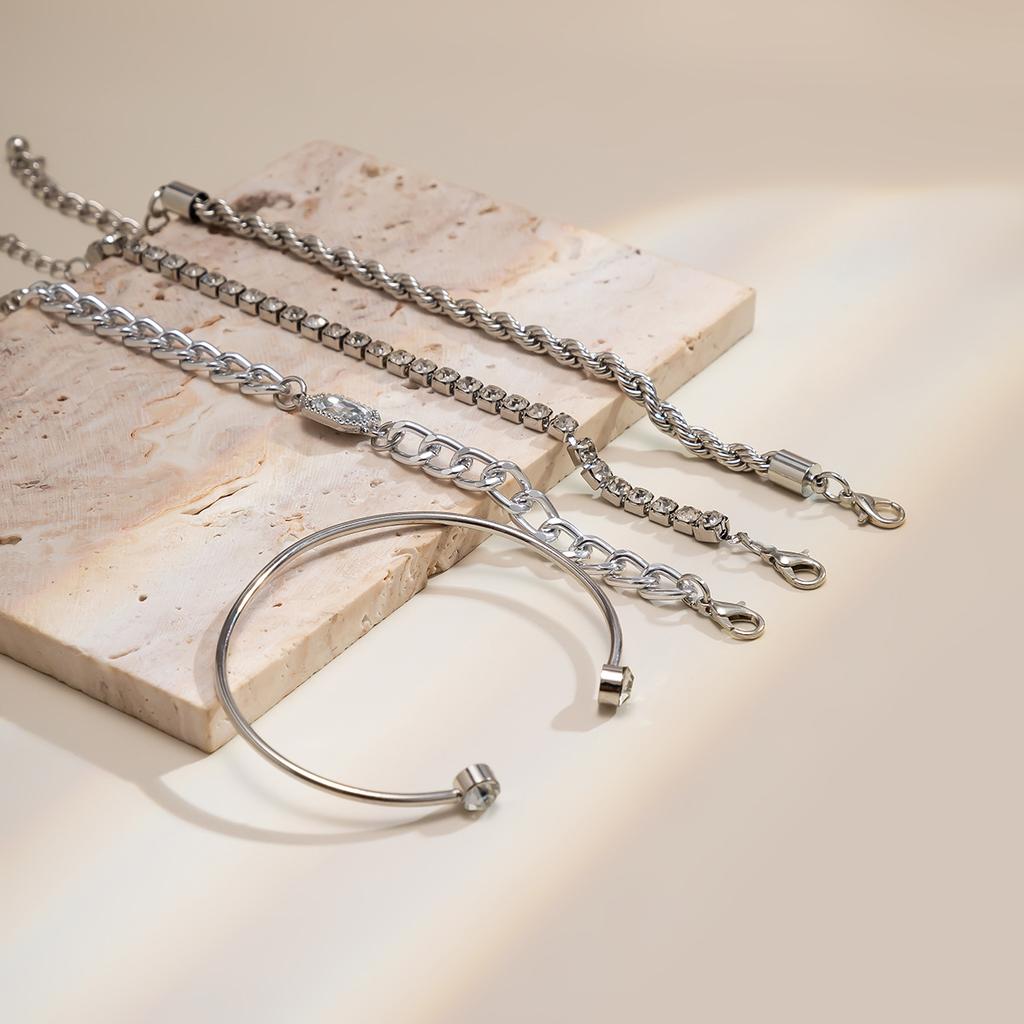 Accessories, stacked metal open bracelets, women's bracelets, niche full diamond twist chain bracelet set