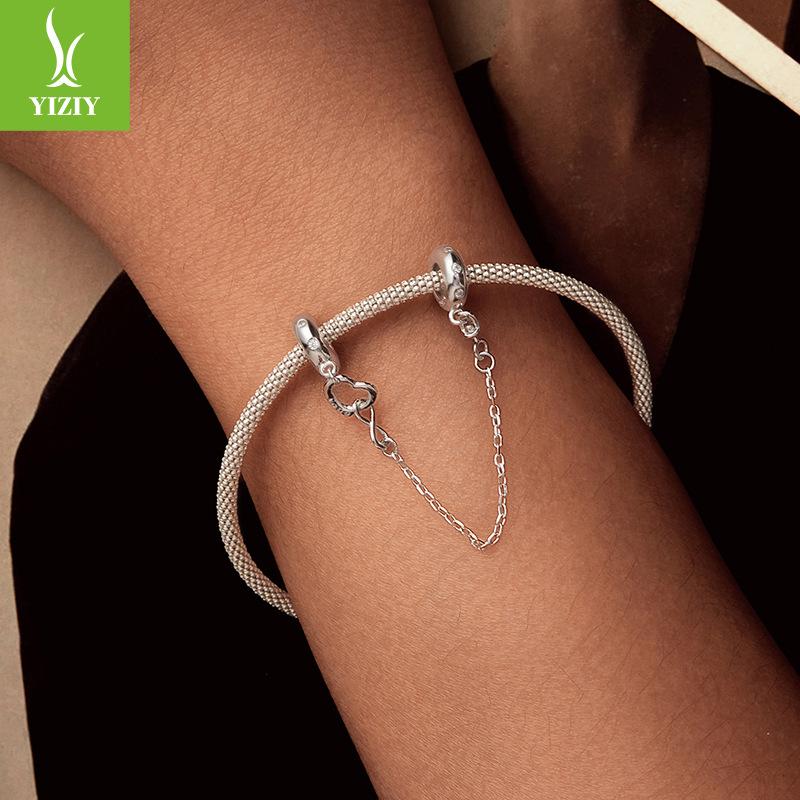 Infinite Love Silicone Safety Chain 925 Silver Diy Bracelet String Bead Accessories Charm Mother'S Day
