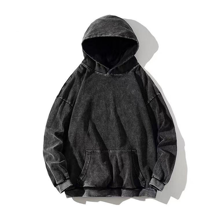 

European & American Batik Distressed Fleece-Lined Hoodie 420g - Men s Retro Print Logo Sweatshirt 4XL