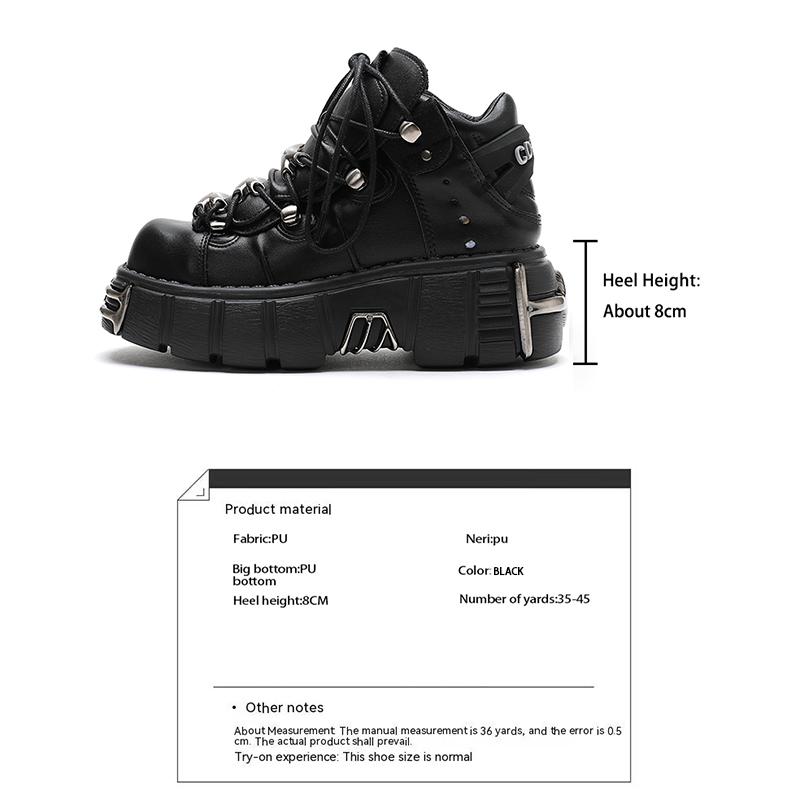 New Brand Punk Style Women Shoes Lace-up Heel Height 6CM Platform Shoes Woman Rock Boots Metal Decor Woman Sneakers