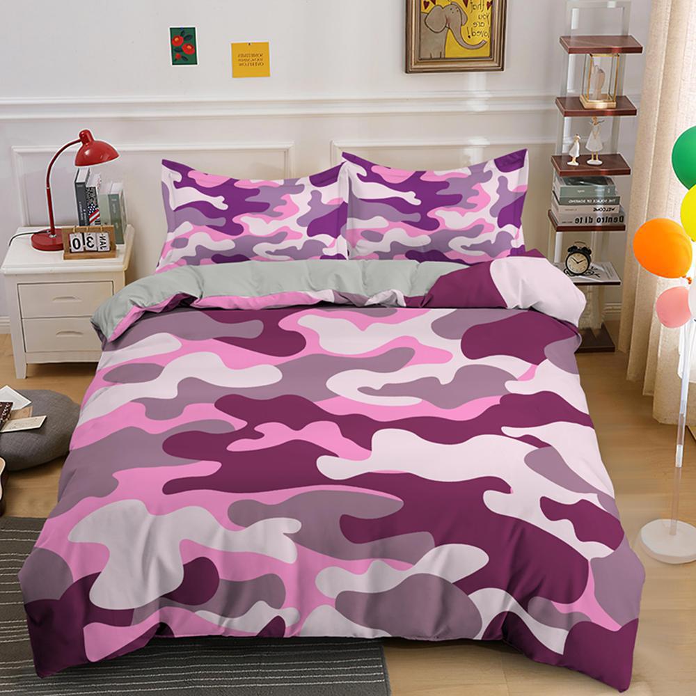 3D Three-Piece Camouflage Striped Quilt Cover Sheet Kit