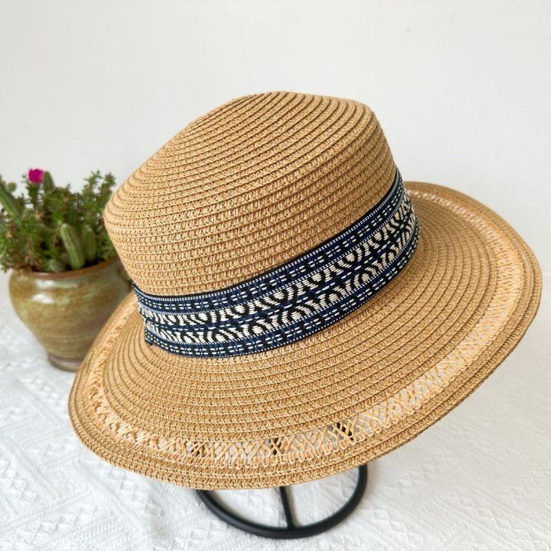 Spring and Summer Hat Ethnic Style Hat Summer Hat Republic of China Style Retro Internet Celebrity Flat Top Weaving Retro Summer Hollow