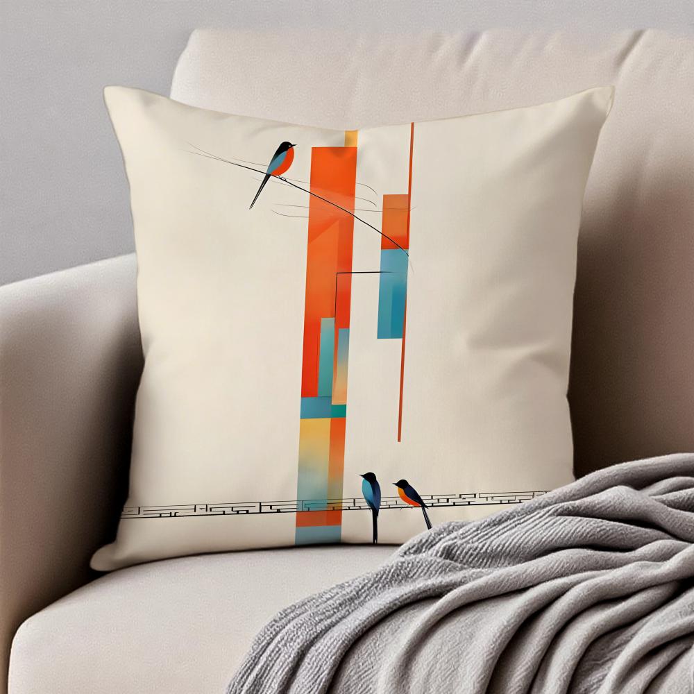 Minimalist Abstract Geometric Bird Pattern Cushion Cover Pillowcase Antidustmite Invisible Zipper Short Plush Sofa Cushion