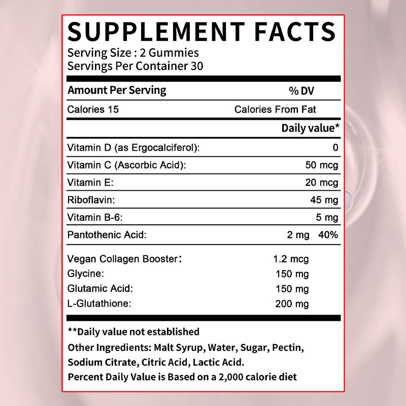 Glutathione Collagen Dietary Supplement, With Vitamin B6, C, D, E, 60 Gummies Per Bottle