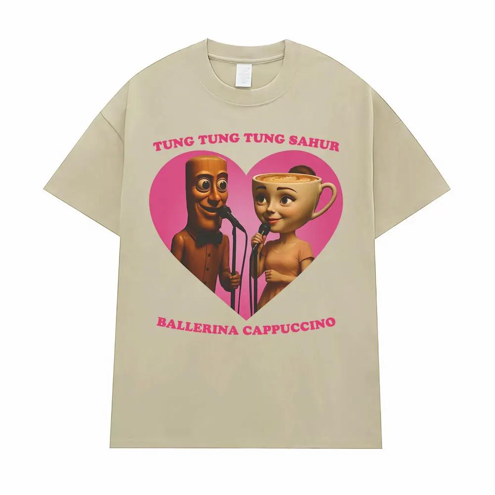 Tung Tung Sahur and Ballerina Cappuccino Love Funny Meme T-shirt Italian Brainrot Women's Y2k Fashion Humorous Style T-shirt