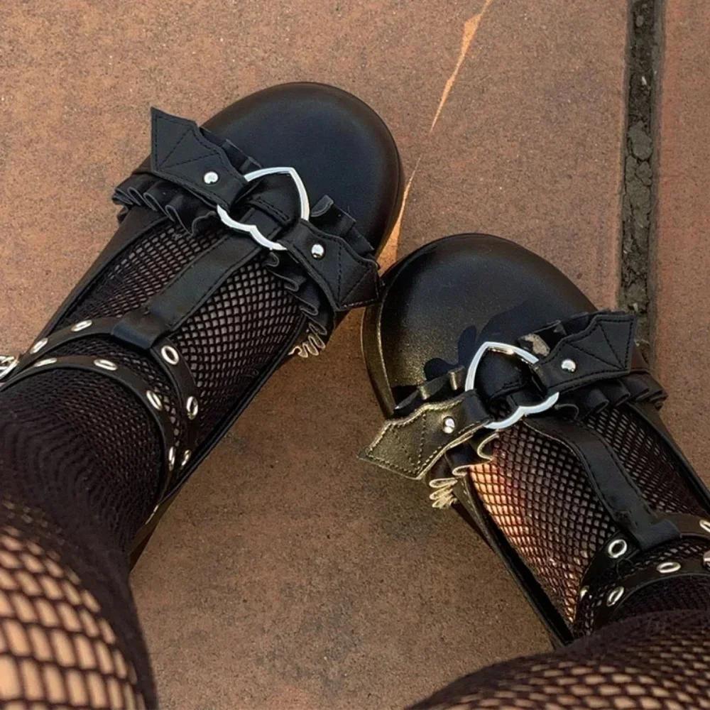 Fashion New Sweet Heart Buckle Wedges Mary Janes Women Pink T-Strap Chunky Platform Lolita Shoes Woman Punk Gothic Cosplay Shoes 43