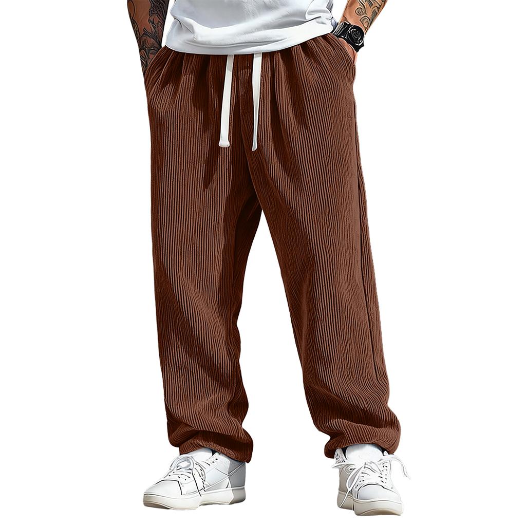 Men's Loose Casual Trousers, Elastic Waist Drawstring, Lightweight With Pockets, Comfortable And Breathable Corduroy Trousers