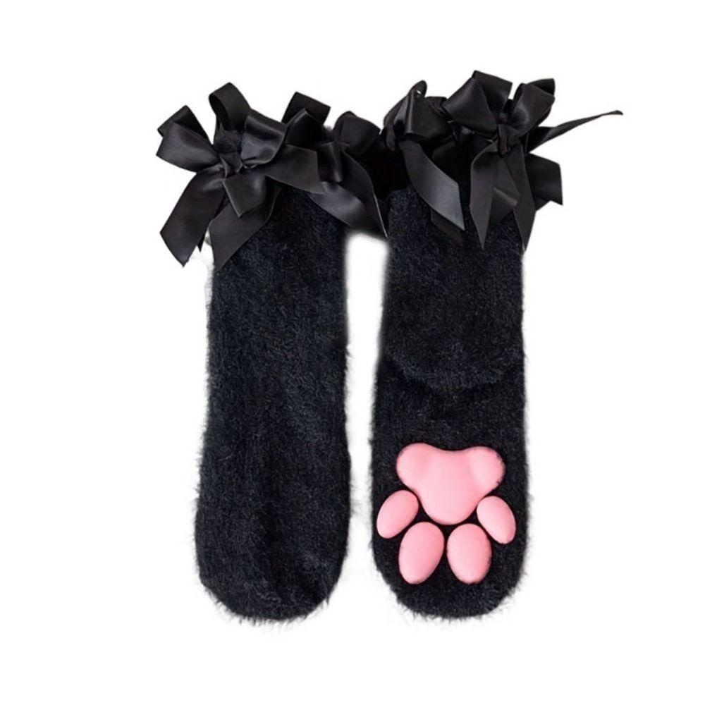 Paw Pads Cat Paw Plush Socks Kitten Claw Bowknot Warm Socks Harajuku 3D Cat Paw Socks  Indoor