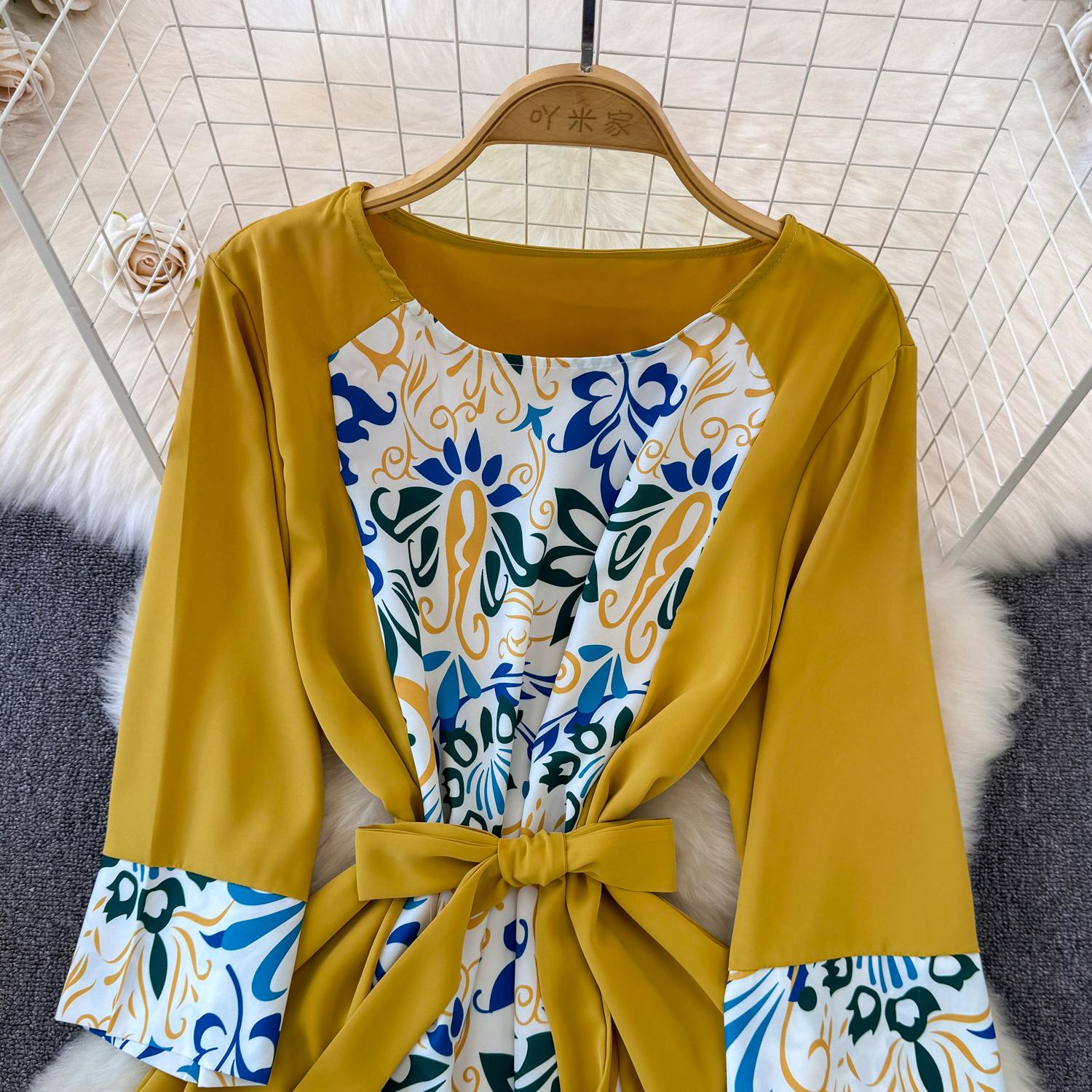 Осеннее винтажное женское длинное платье в стиле пэчворк с принтом — фото 19