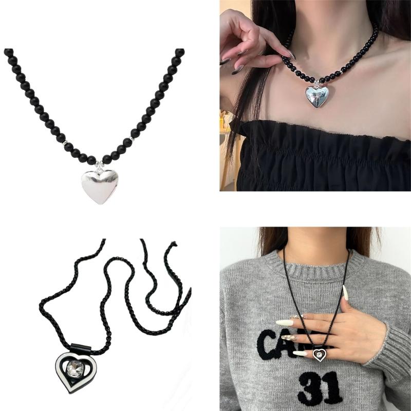 Sweet Heart Pendant Necklace Female Temperament Collarbone Chain Korean Student Adjustable Chain Y2k Aesthetic Jewelry