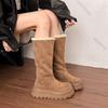 Thick Bottom Snow Boots  Winter Round Toe Fleece Warm Platform Women's Shoes Fashion Suede Warm Mid-calf Cotton Botas Femininas