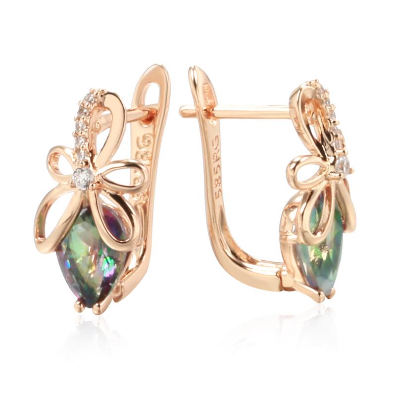 Уникальный Дизайн Красочные Натуральные Цирконы Английские Серьги Для Женщин Цвет Розового Золота Высокое Качество Повседневные Изысканные Милые Украшения