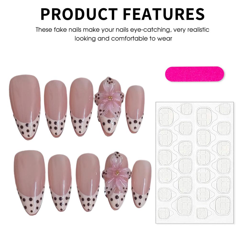 Press On Nails 10 Pieces Sweetheart Polka Dot French Floral Elegant And Durable For Parties And Daily Use